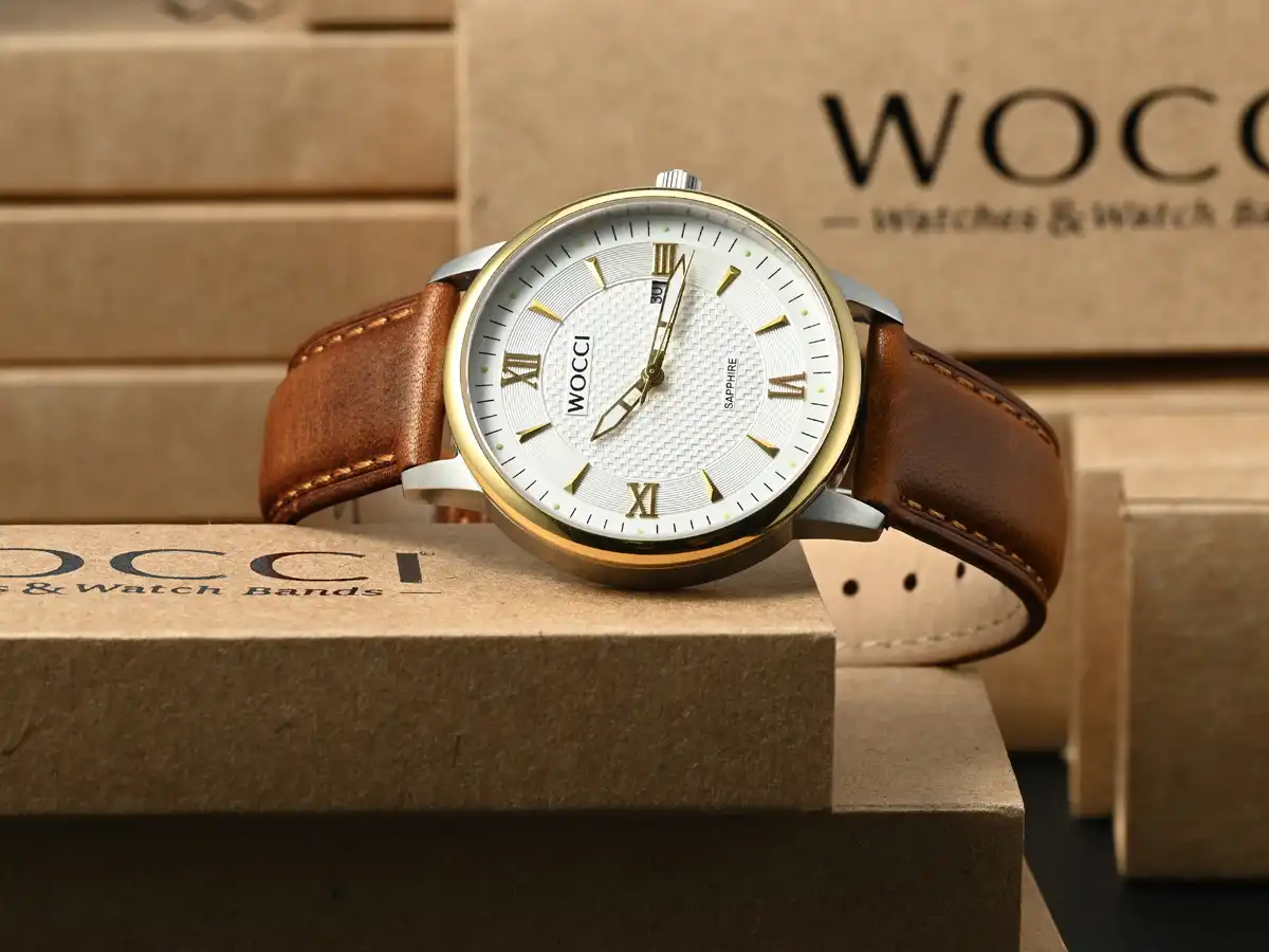 WOCCI Cinturino Orologio In Pelle Vintage 18mm Con Fibbia Oro Rosa – Ricambio In Pelle Bovina Con Attrezzi Inclusi - 2