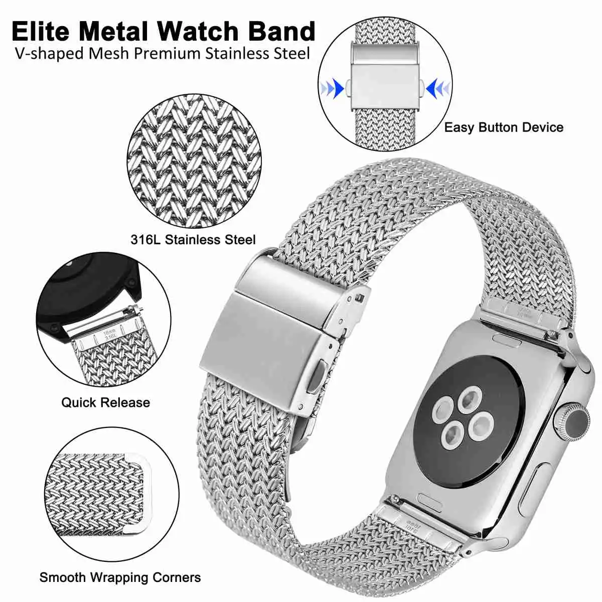 Elite - 316L Stainless Steel Milanese Watch Band display picture 1